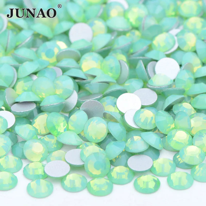 JUNAO Bulk Package SS6 8 10 12 16 20 30 White Opal Glass Rhinestones Wholesale Flatback Strass Non Hotfix Crystals For Tumblers 