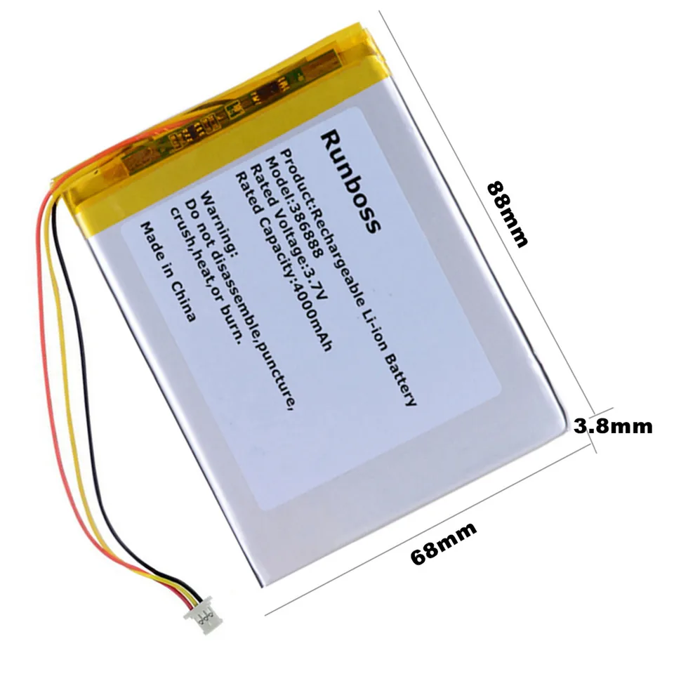 インクス様 386888 406080 3.7V 4000mAh 3 ワイヤーポリマーバッテリーオニキス