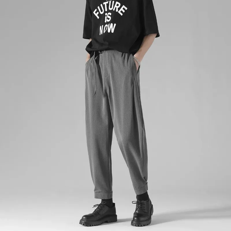 Men's Spring Autumn Solid Pockets Button Zipper High Waist Casual Harlan Lantern Workwear Sports Trousers Fashion Vintage Pants