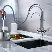 Kitchen Sink Faucet with Pull Down Sprayer 2 Handles 3 in 1 Water Filter Water Purifier Faucet Countertop Sink Hose Accessories 1