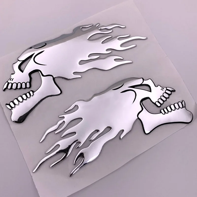

Motorcycle Motorbike Car Scooter Stickers 3D Skull Head Fire Flame Truck Label Emblem Badge Styling