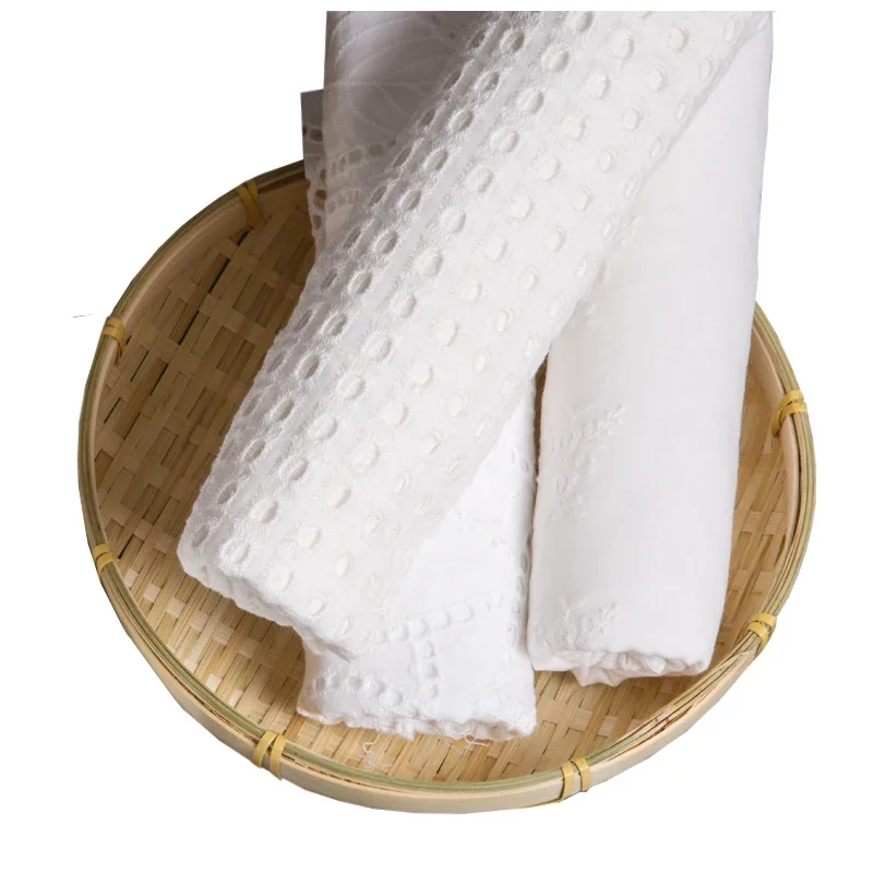 White Embroidery Lace Fabric Cotton 100% By The Meter for Wedding Dresses Skirts Clothes Sewing Flower Hollow Cloth Brocade Yard 6