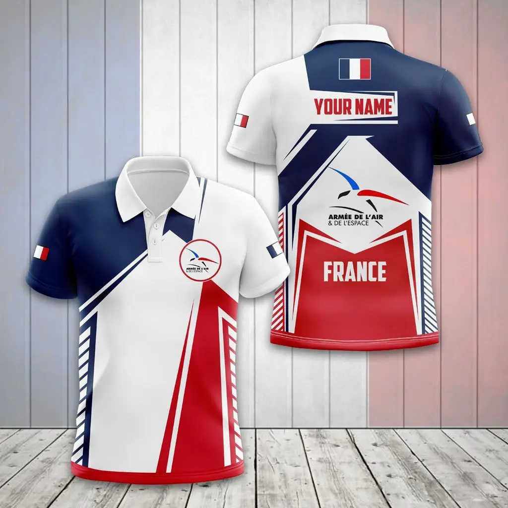 Polo personnalisé avec drapeau et armoiries de la France, Streetwear d'été décontracté pour hommes, maillot ample, grande taille, vêtements de sport