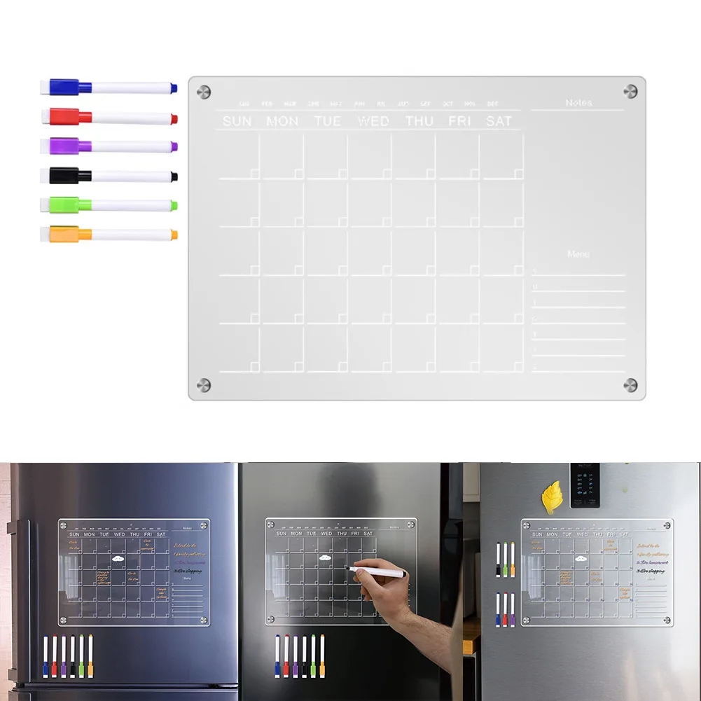 

Acrylic Magnetic Calendar Fridge Magnet Monthly Weekly Calendar Whiteboard With 6 Pens A4 A3 For Home Decoration Accessories