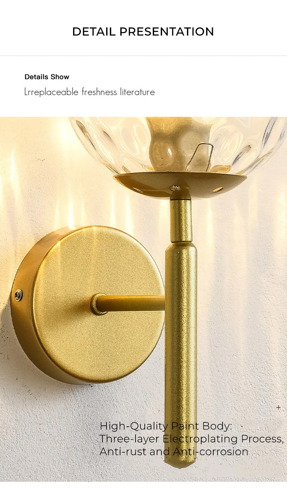 E27 Led Lamp Nordic Wall Lamp Home Decor Night Light Simple Led Wall Light Fixtures Bulb Replaceable Living Room Bedroom Bedside glass wall lights
