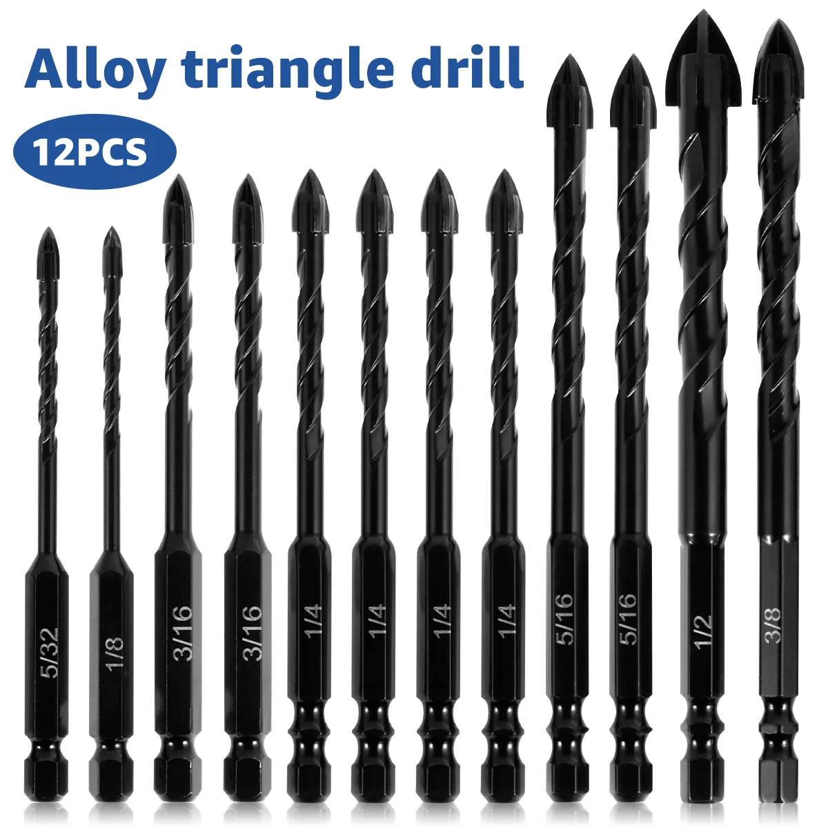 

12Pcs Concrete Drill Bit Set Alloy Cross Head Tile Drill Bit 3/4/5/6/8/10/12mm Drilling Hole Bit for Glass Ceramic Tile Wood