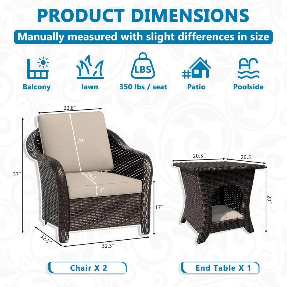 Outdoor Rattan Conversation Chair Set 2
