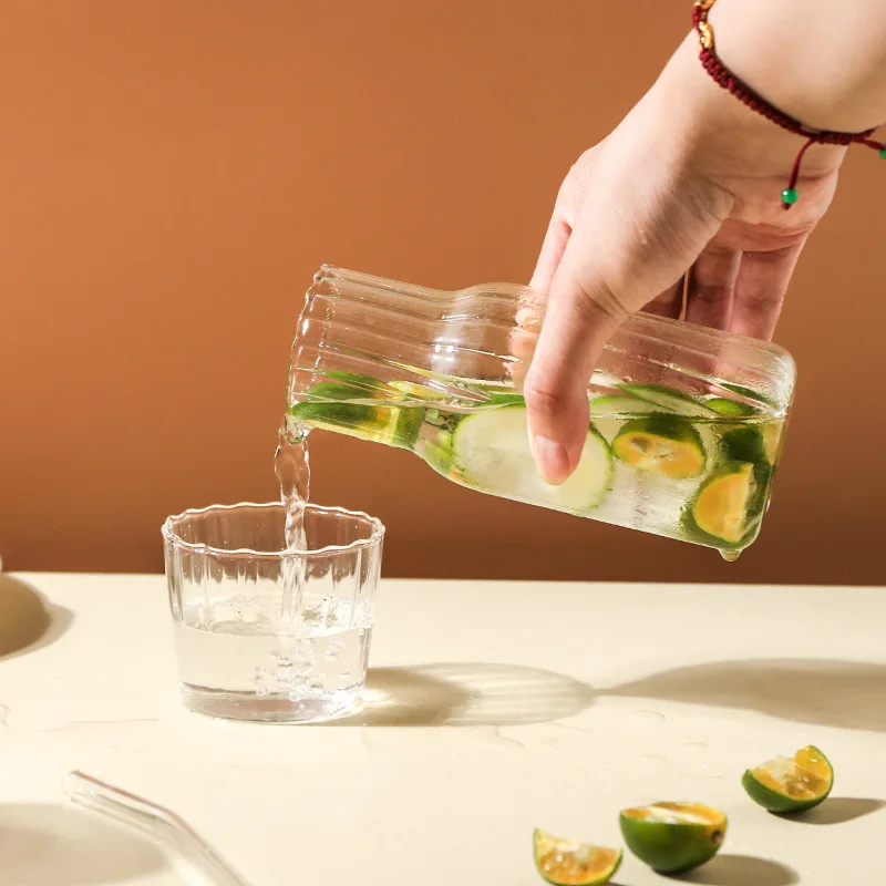 Bottiglia d'acqua in vetro con set di tazze in vetro, caraffa da comodino con bicchieri Tumbler, brocca per bevande al latte, tè_voghion.com