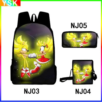 

New Product Direct Supply New School Season Sonic Schoolbag Backpack + Crossbody Pencil Case Three-piece Set Cartoon School