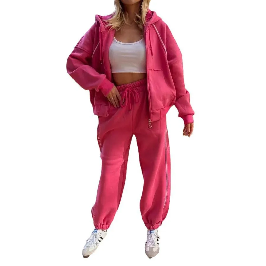 Women Tracksuit Set Long Sleeve Sport Suits Autumn Winter Warm Zipper Jacket Hooded Sweatshirts and Jogger Pants Two Piece Set 5