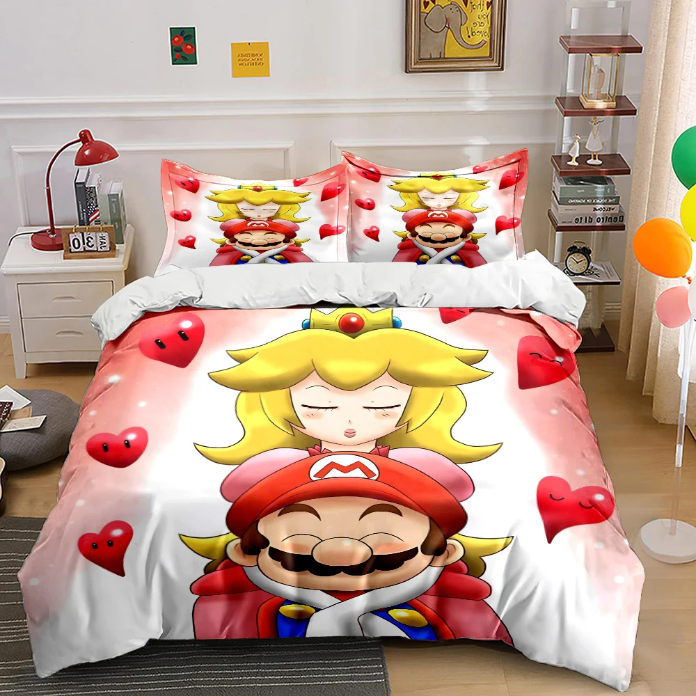 10 Sizes Super Mario Movie Print Bedding Set 1 Duvet Cover 2 Pillowcases Adult and Children Bedding Set Luxury Bed Comforter Set 2