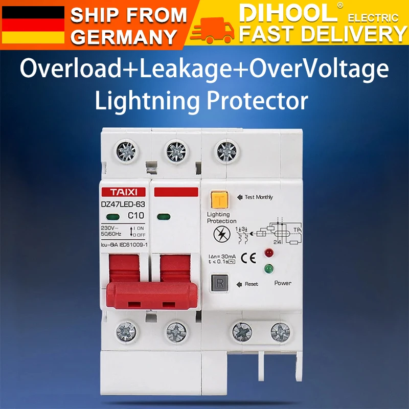 Interruttore Differenziale Dz47Le Con Protezione Contro Le Sovratensioni Rcbo Piccolo Mcb Rccb Con Protezione Contro I Fulmini Spd