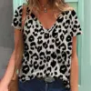 Summer Leopard 3D Print T-shirts Women New Casual Fashion Streetwear Short Sleeve V-Neck T Shirt Harajuku Tees Tops Clothing