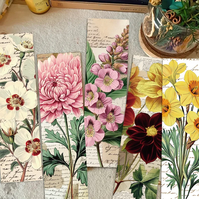 Vintage Flowers Bookmarks Books Labeled Students Stationary Supplies DIY Creative Aesthetic Bookmark Reading Pages 30Pcs