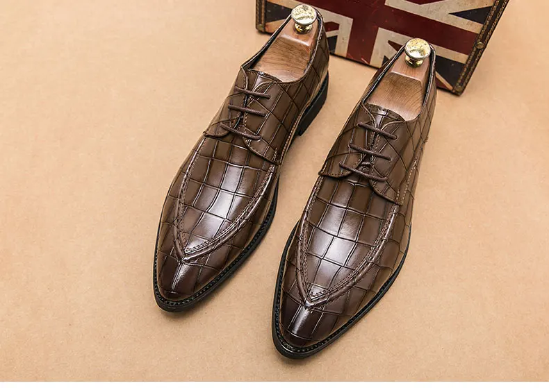 Men Derby Shoes Split Leather 38-46 Big Size Fashion Black Lace-up Oxford Flats Classic Business Formal Casual Loafers