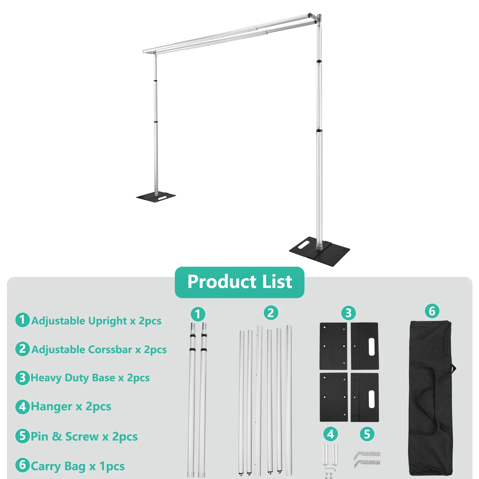 10x10FT Portable Double Crossbar Backdrop Stand,Heavy Duty Wedding Arch Frame,Flower Arch Pipe and Drape Stand for Wedding Decor