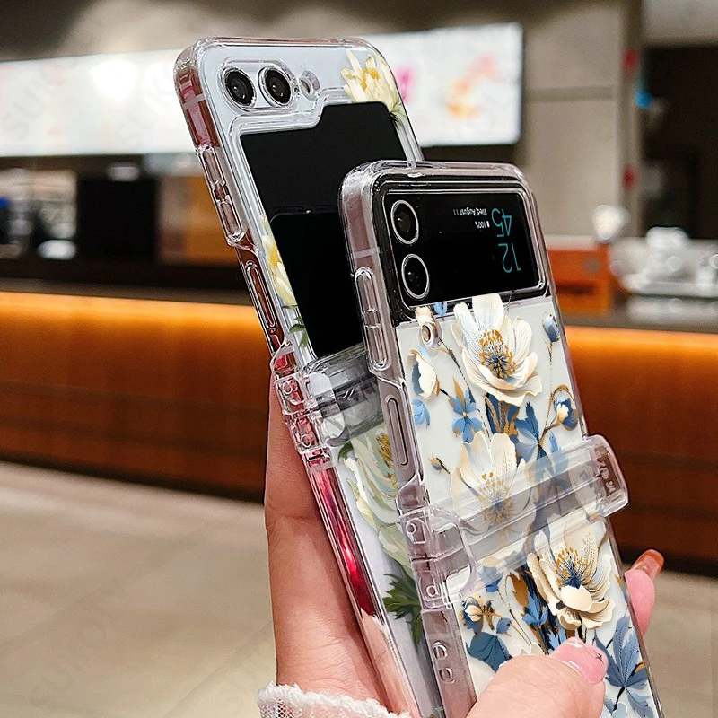 Flower Pattern Shockproof Folding Transparent Hard Cover Case