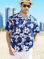 New Summer Men's Hawaiian Shirts For Beach Retro Floral Printed Short Sleeve Lapel Shirt Oversized Casual Loose Hawaii Shirt Top 2
