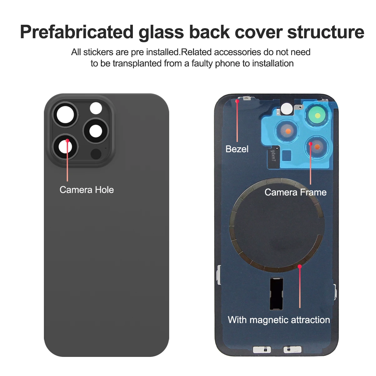 아이폰 15 프로 맥스 유리 배터리 커버 후면 도어 하우징 패널 케이스 카메라 렌즈 부품 아이폰 15 프로 배터리 커버용