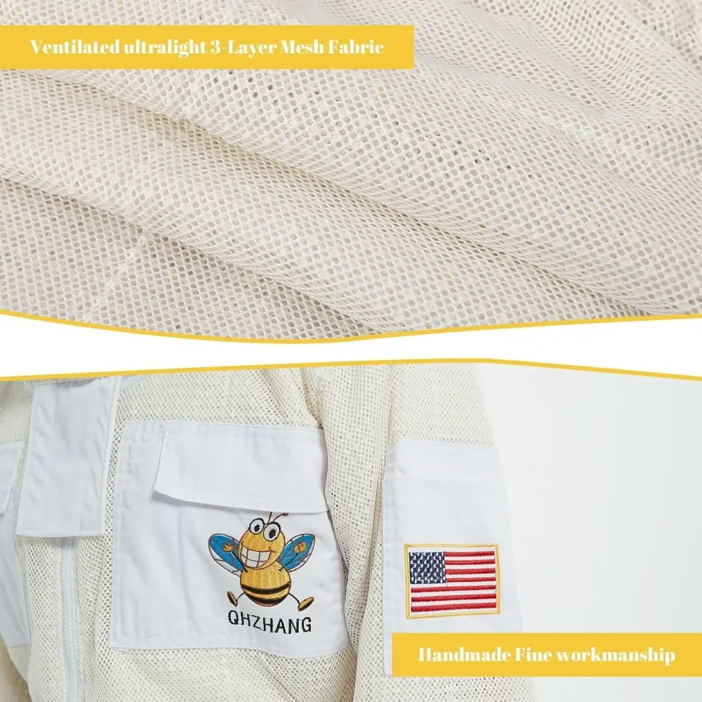 Bee Suits for Sting Proof Apiarist Ultra Ventilated Bee Protective Gear 3Layer Beekeepers Suit with Beekeeping Supplies