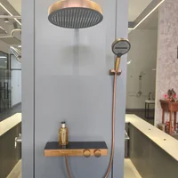 ก๊อกน้ำฝักบัวแบบเทอร์โมสตัทสีโรสโกลด์ ก๊อกน้ำฝักบัวแบบเรนชาวเวอร์สีเทาทองเหลืองติดผนัง ก๊อกน้ำฝักบัวสำหรับอ่างอาบน้ำ 1