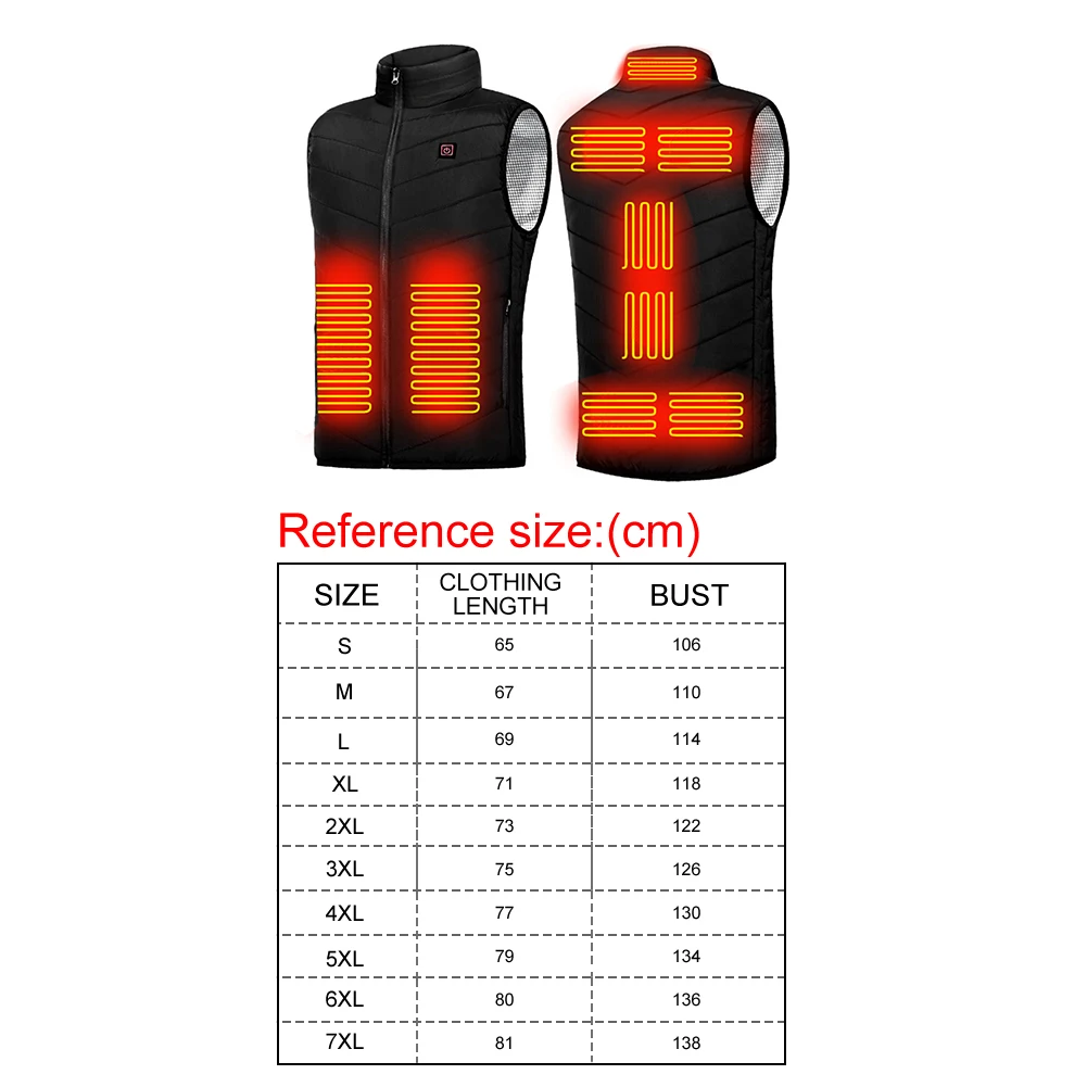 Unisex Electric Heated Vest 9 Heating Areas Graphene Smart Heating Jackets Washable Lightweight with Zip USB Camping Outdoor heated jacket