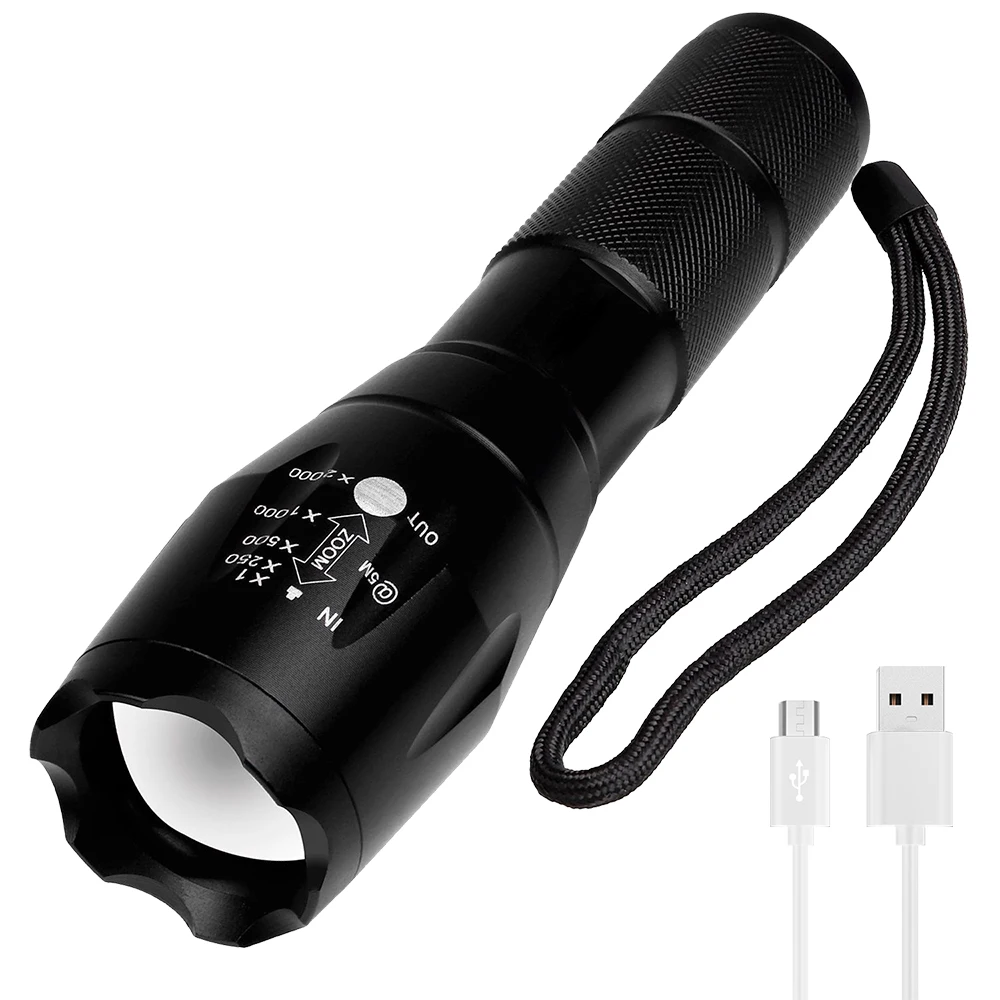 

BORUIT LED Telescopic Zoom Flashlight 18650 USB Rechargeable Torch Waterproof Outdoor Fishing Work Hand Lamp Camping Lantern