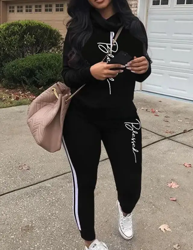 

Plus Size Letter Printed Hoodie and Sweatpants Set 2023 New Hot Selling Women's Fashion
