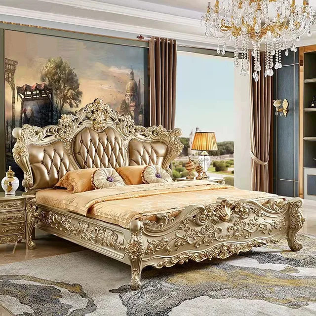European luxury solid wood leather double bed 1.8 meters palace luxury 2 meters master bedroom wedding villa high-end queen bed 1