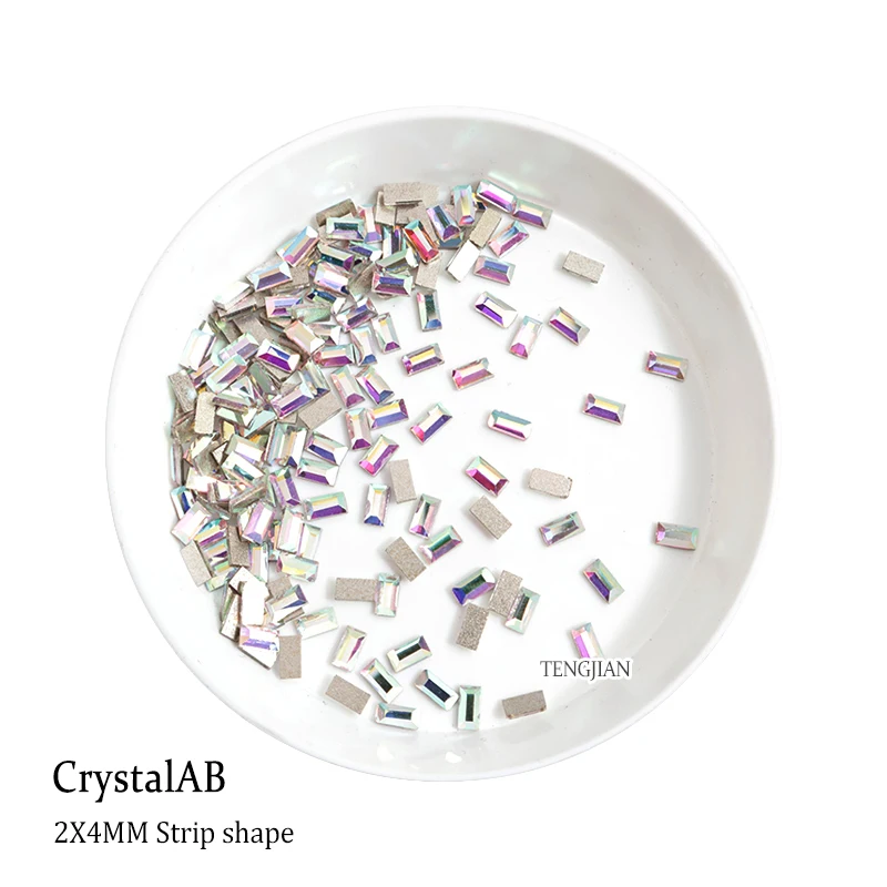미니 스트립 모양 플랫 백 네일 아트 라인석, 다이아몬드 12 색 유리 크리스탈, DIY 매니큐어 장식, 2x4mm, 신제품