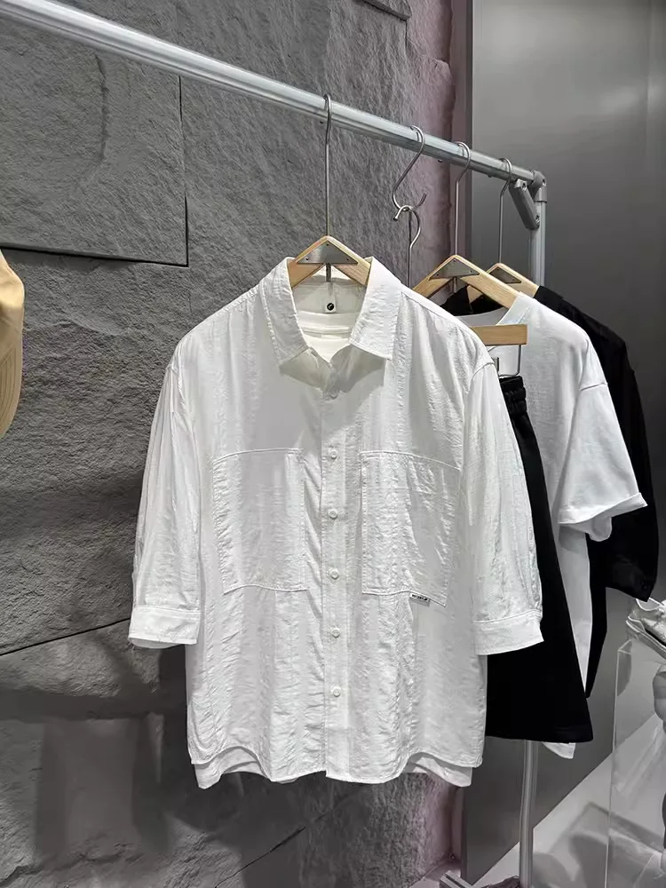 thumbnail image 1 of Camisa de hombre con textura microarrugada y mangas siete cuartos, 1 of 4