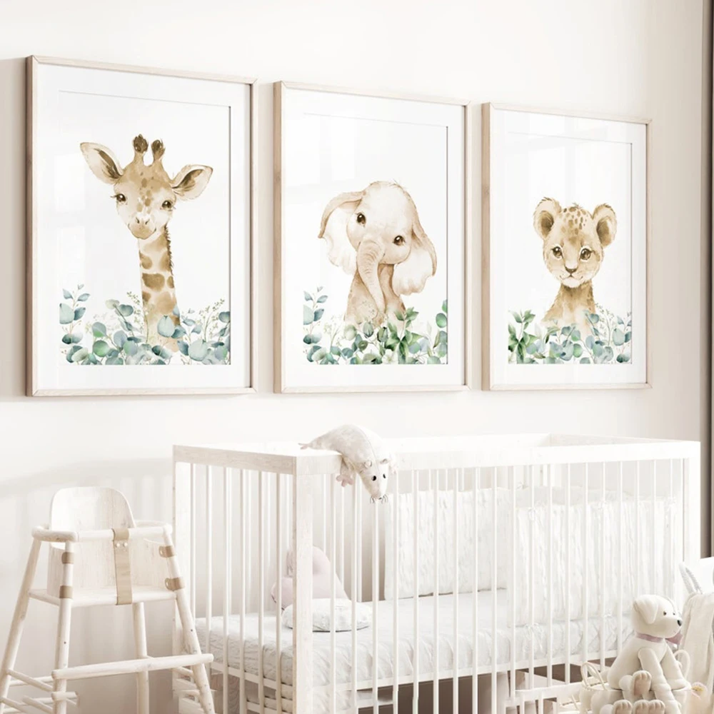 

Nordic Modern Cute Animal Elephant Giraffe Cat Prints Canvas Painting Poster For Living Room Play Room Kids Room Home Decor