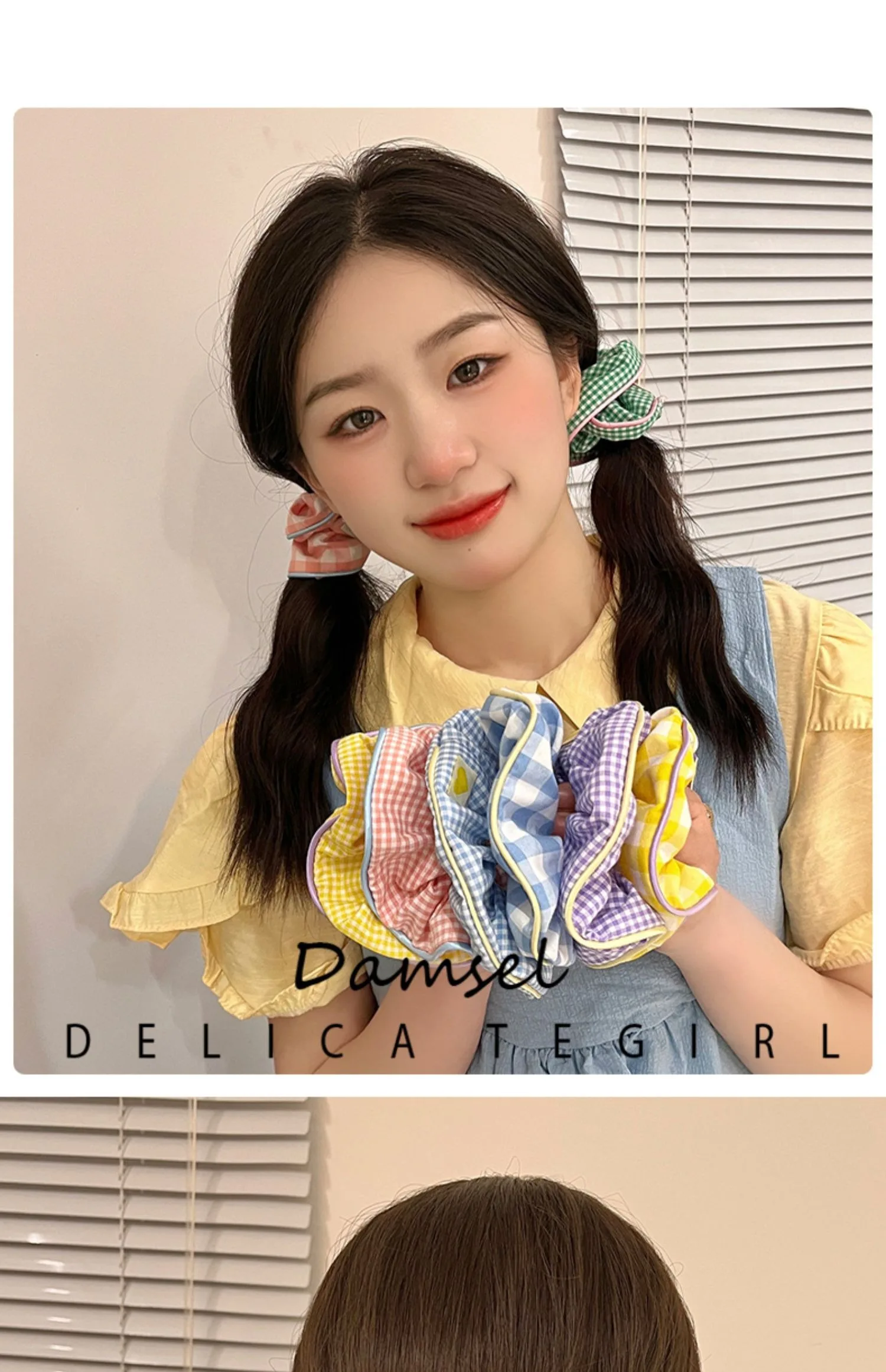 2023 kawaii Plaid Haar gummis Frauen Mädchen Kind niedlichen elastischen Haar Gummibänder Zubehör Krawatte Haar Ring Seil Kopfschmuck Ornament – Detail 3