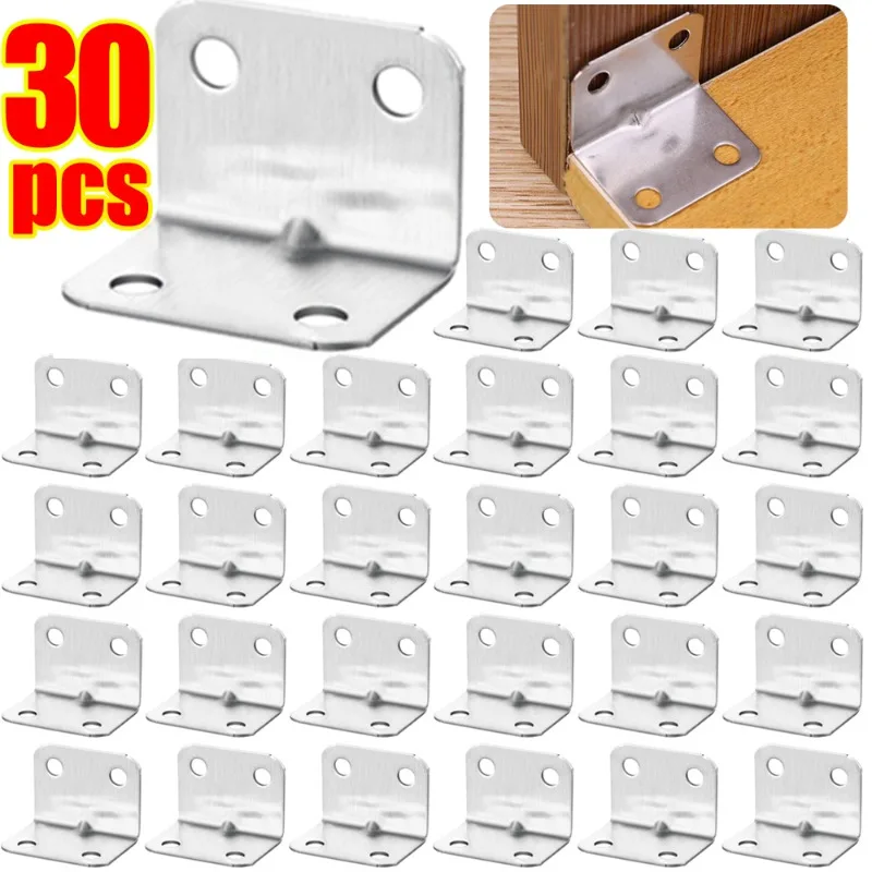30/10Pcs Stainless Steel Corner Brace Corner Bracket Furniture Corner Connector Universal Joint Fastener for Wood Cabinet Drawer