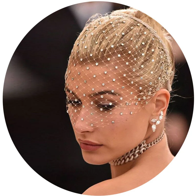 Bridal Hair Accessories Crystal Veil Fish Net Headpiece Diamond Mesh Head Hoop