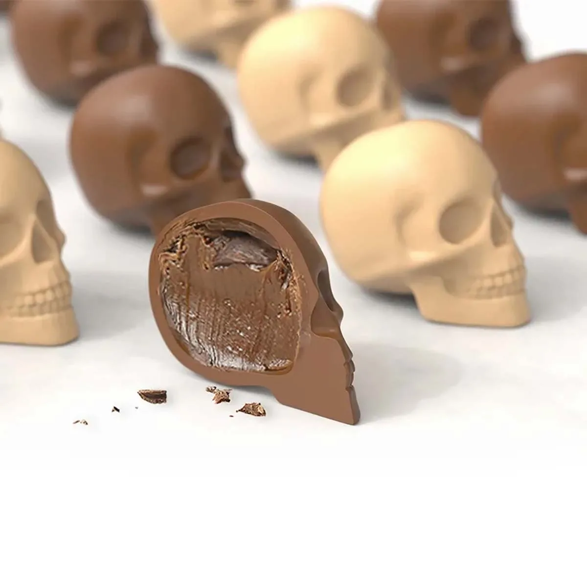 10 Cavity Skull Chocolate Silicone Molds 3D Halloween Skeleton Head Chocolate Candy Cake Decoration Ice Cube Tray