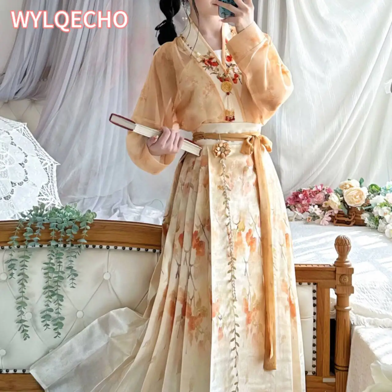 

Оригинальная китайская юбка Hanfu с изображением лошади династии Мин, Женская Китайская традиционная юбка с вышивкой, осенняя юбка с изображением лошади и пони