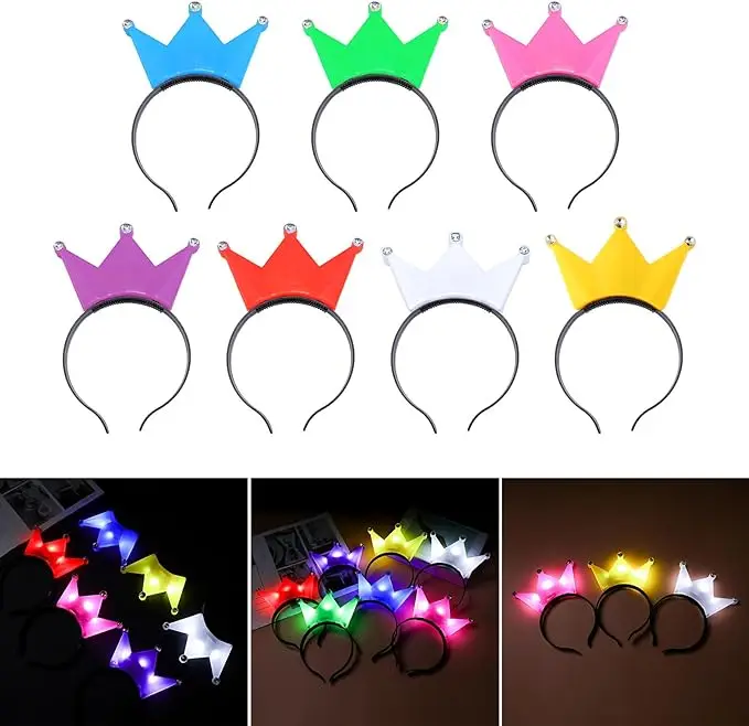 5/10/20Pcs LED Flashing Light-Up Crown Headband Led Princess Crowns Hair Hoop Tiaras Hairband Birthday Wedding Party Supplies