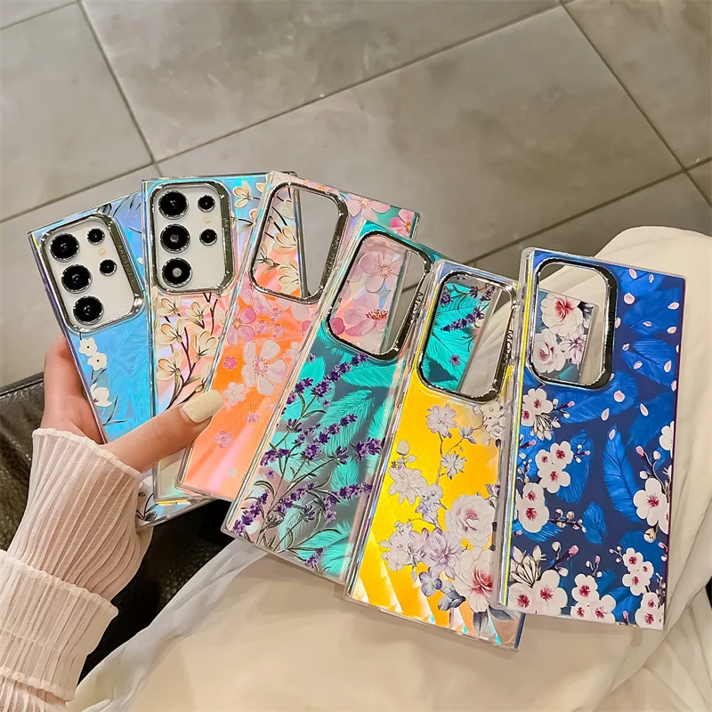 Coque de téléphone à motif de fleur laser pour Samsung Galaxy S25 A14 A15 A55 A54 A25 A35 A34 S23 FE S24 Plus S22 Ultra Hard PC Matte Back Cover_voghion.com