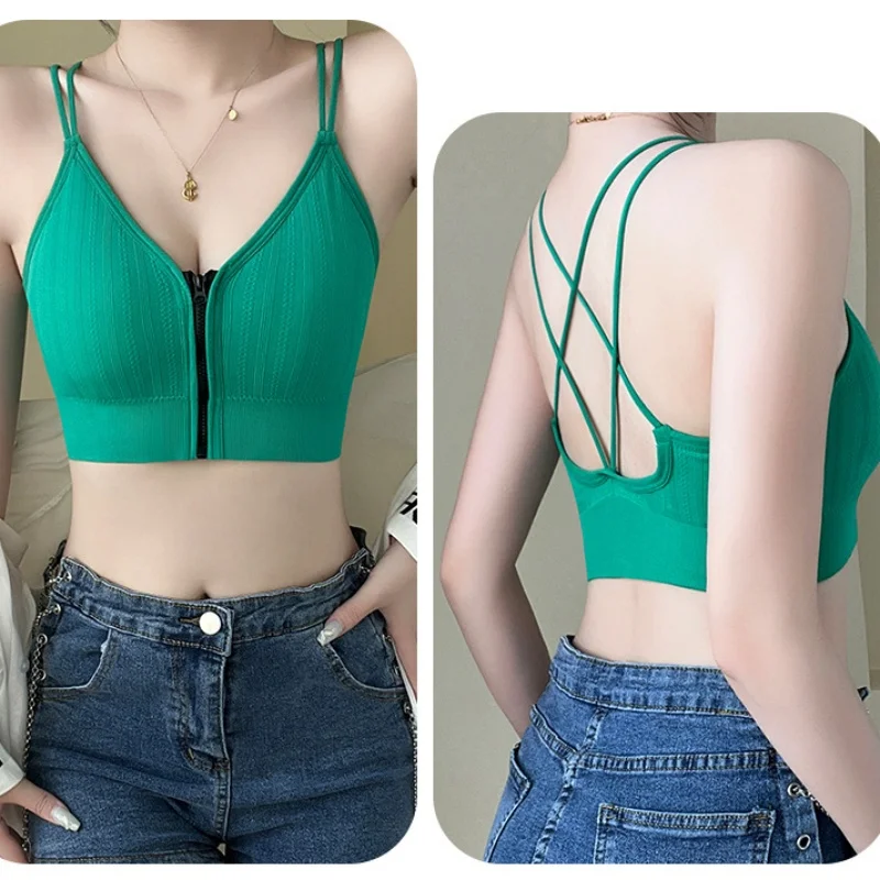 Seamless Bra Women Front Zipper Tube Tops Wrapped Chest Vneck Wireless Bra Comfort Tube Beauty Back Underwear Sports Vest