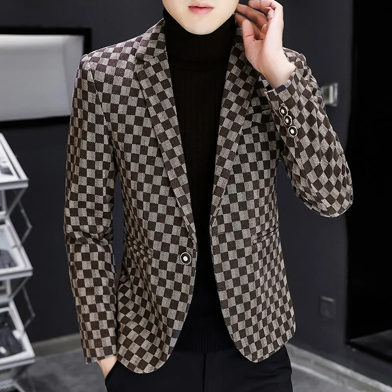 Autumn Winter Men Suits Jackets Suit Jacket New Luxury Fashion Personality Suit Fit Leisure Comfort Classic Plaid British Fashion Blazer Coat