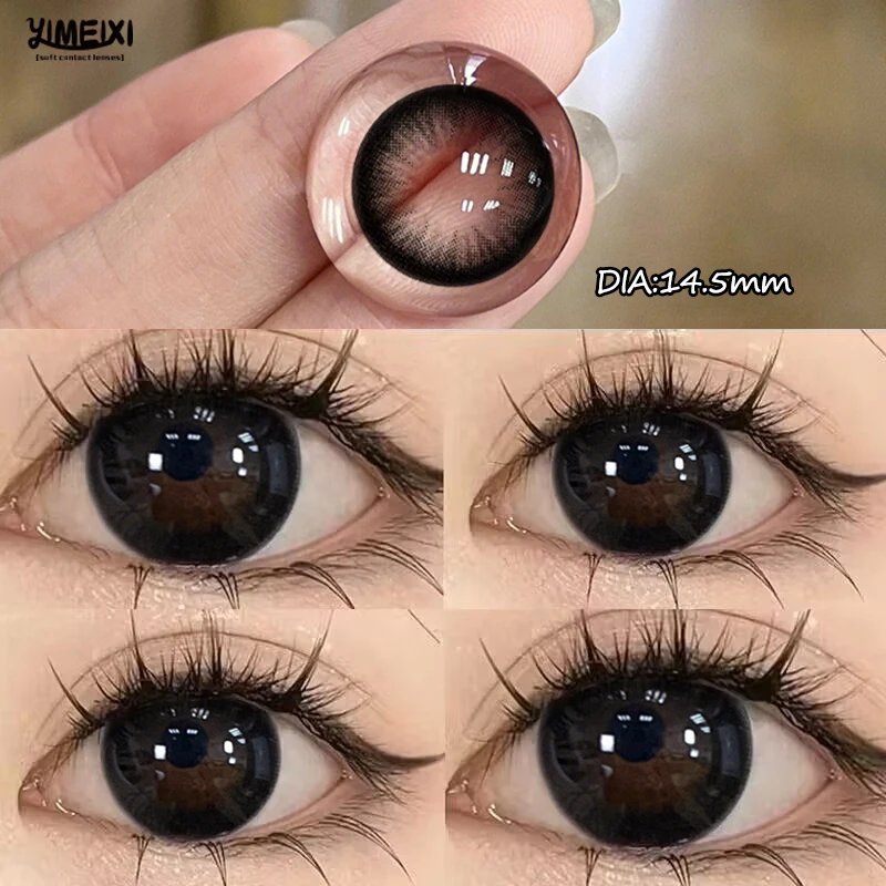 YIMEIXI 2pcs Myopia Color Contact Lenses for Eyes with Myopia Black Large Diameter Lens Circular Lens Beauty Pupil Free Shipping