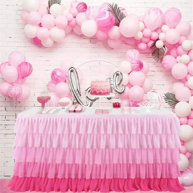 Rainbow Table Skirt Cake Tablecloth Tableware Baby Shower Birthday Party Decorations Banquet Wedding Home Party Table Supplies 2