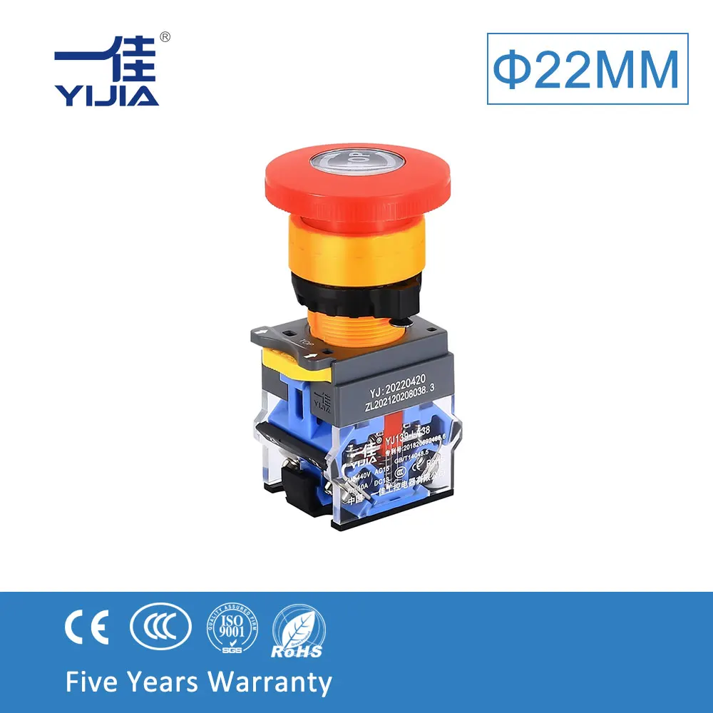 Yijia La38A-11Zs/Stop 22Mm Arresto Di Emergenza Interruttore A Pulsante A Scatto Testa A Fungo 1No 1Nc O 2 Nc