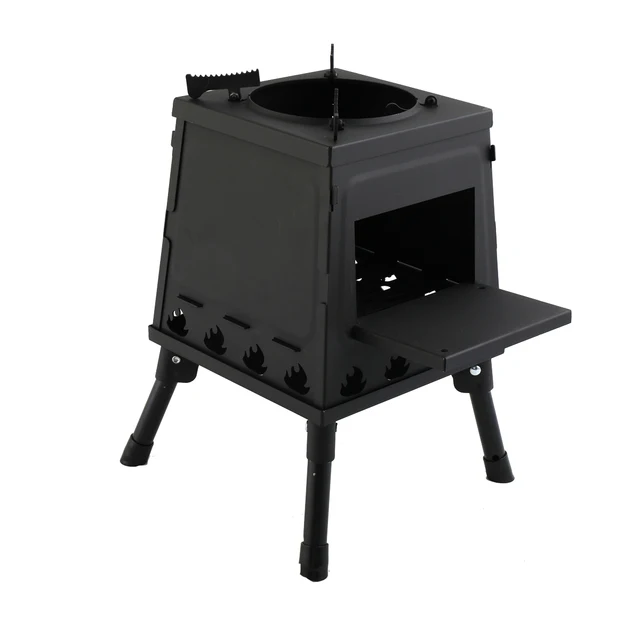 Kültéri Könnyű Kemping Fa Tűzhely Hordozható Összecsukható Piknik Leszerelhető Égő Kályha Fekete - Image 4