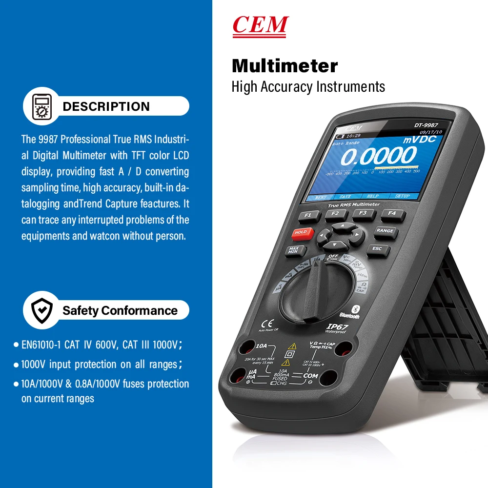 9987 Digital TRMS High Resolution & Accuracy Multimeter with Bluetooth-CEM Instruments
