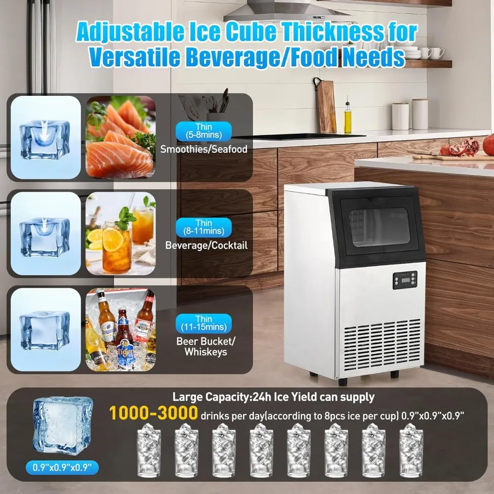 

110LBS/24H with 18LBS Ice Storage Bin and Water Filtration System, Includes Scoops, Ideal for Home, Restaurant, Coffee Shop, Ba