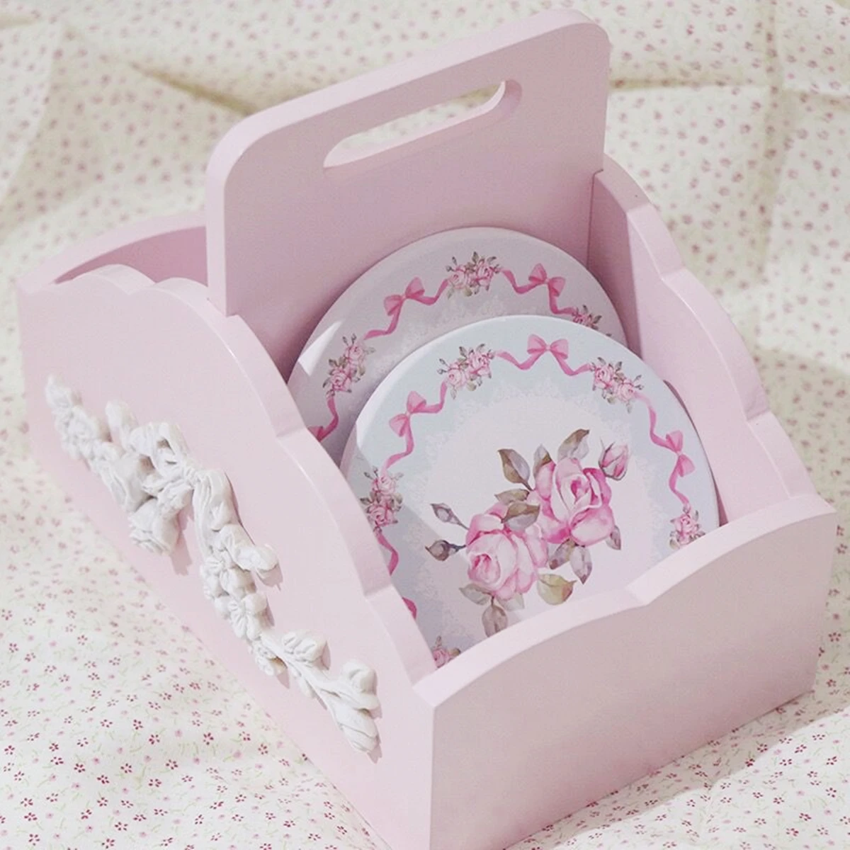 

Non-slip Table Placemat, Insulation Pad, Painting Coaster, Pink Flower, Bow, Drink Cup Cushion, Kitchen Accessories, 4Pcs Set, N