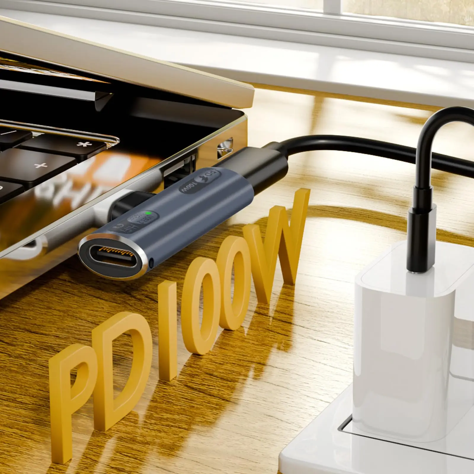 100W 충전 포트가 있는 2-in-1 USB C 분배기, 듀얼 USB 타입 C 헤드폰 및 충전 어댑터 동글, 충전 및 음악 지원