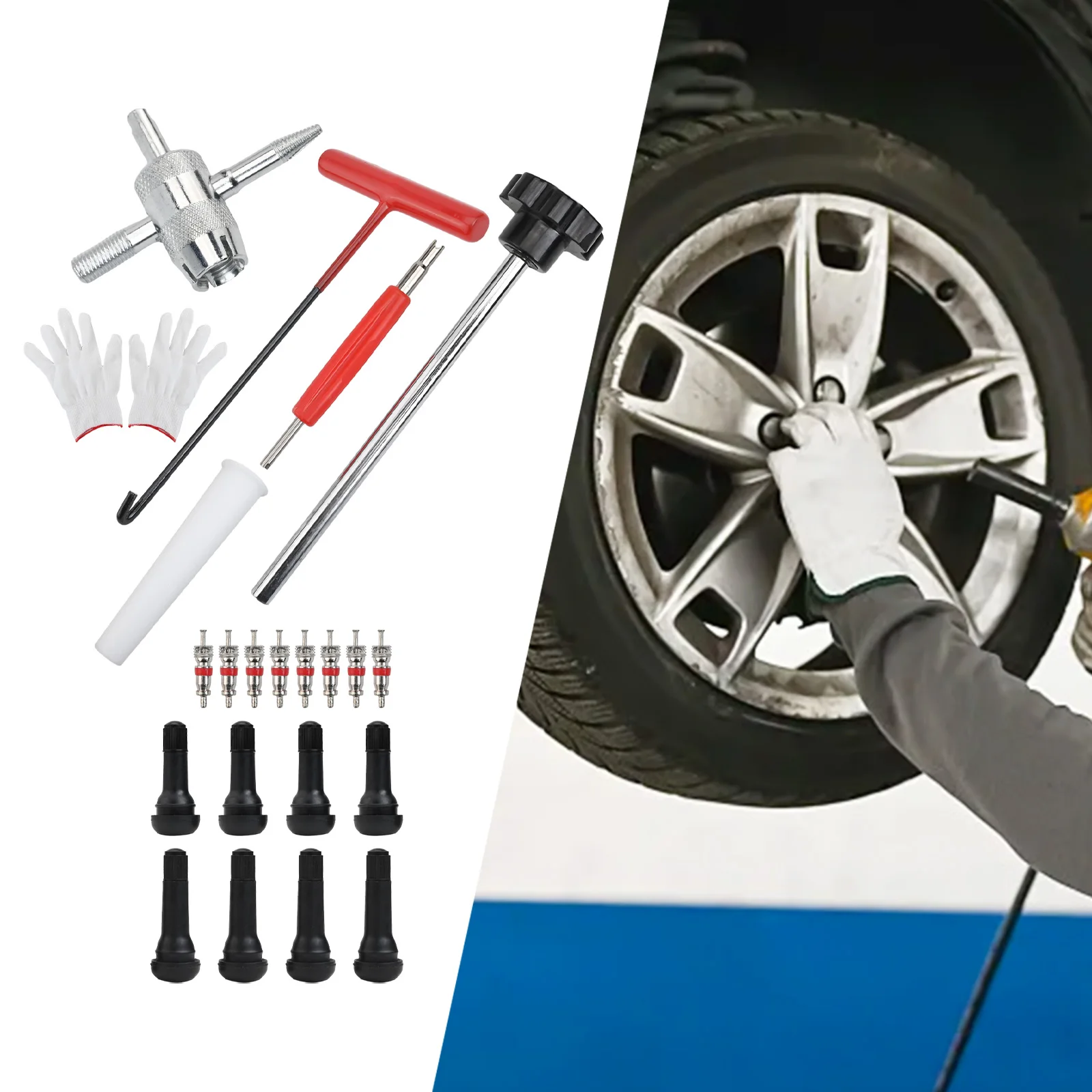 자동차 수리 키트 타이어 수리 도구 소형 타이어 밸브 도구 키트 T-후크 추출 도구 테이퍼형 튜브 디자인